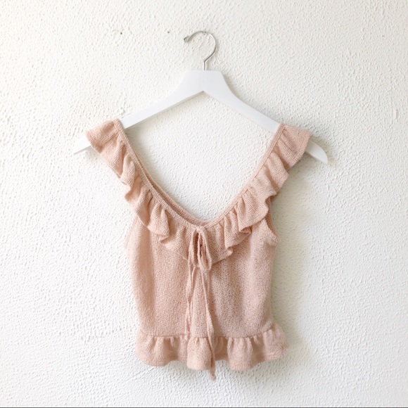 Urban Outfitters Tops - Urban Outfitters | Pink Ruffled Tie Front Crop Top